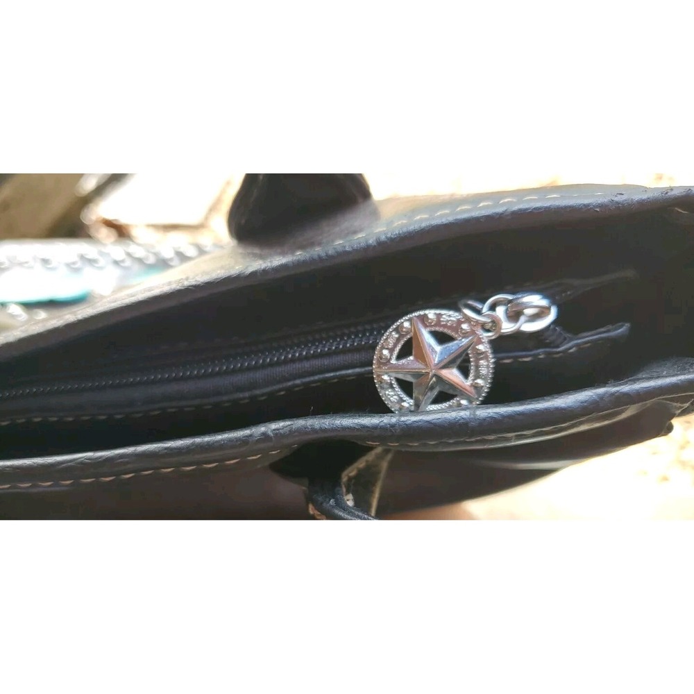 Country River Western Tote‎ Bag Brown Faux Leather Turquoise Studded Star purse - Picture 7 of 10